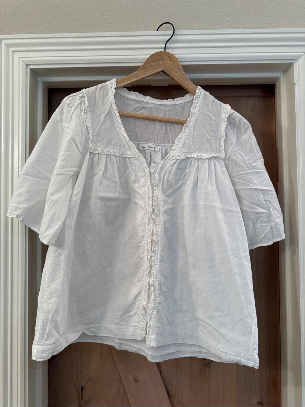 Boxy White Cotton Lace-Trim Blouse